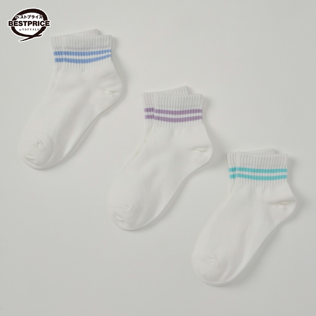 カジュアルソックス 女の子 ショートクルー丈３足組 トップバリュベストプライス キッズ 19-24cm(3足組(A)-19-24cm)