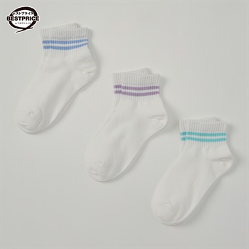 カジュアルソックス 女の子 ショートクルー丈３足組 トップバリュベストプライス キッズ 19-24cm(3足組(A)-19-24cm)