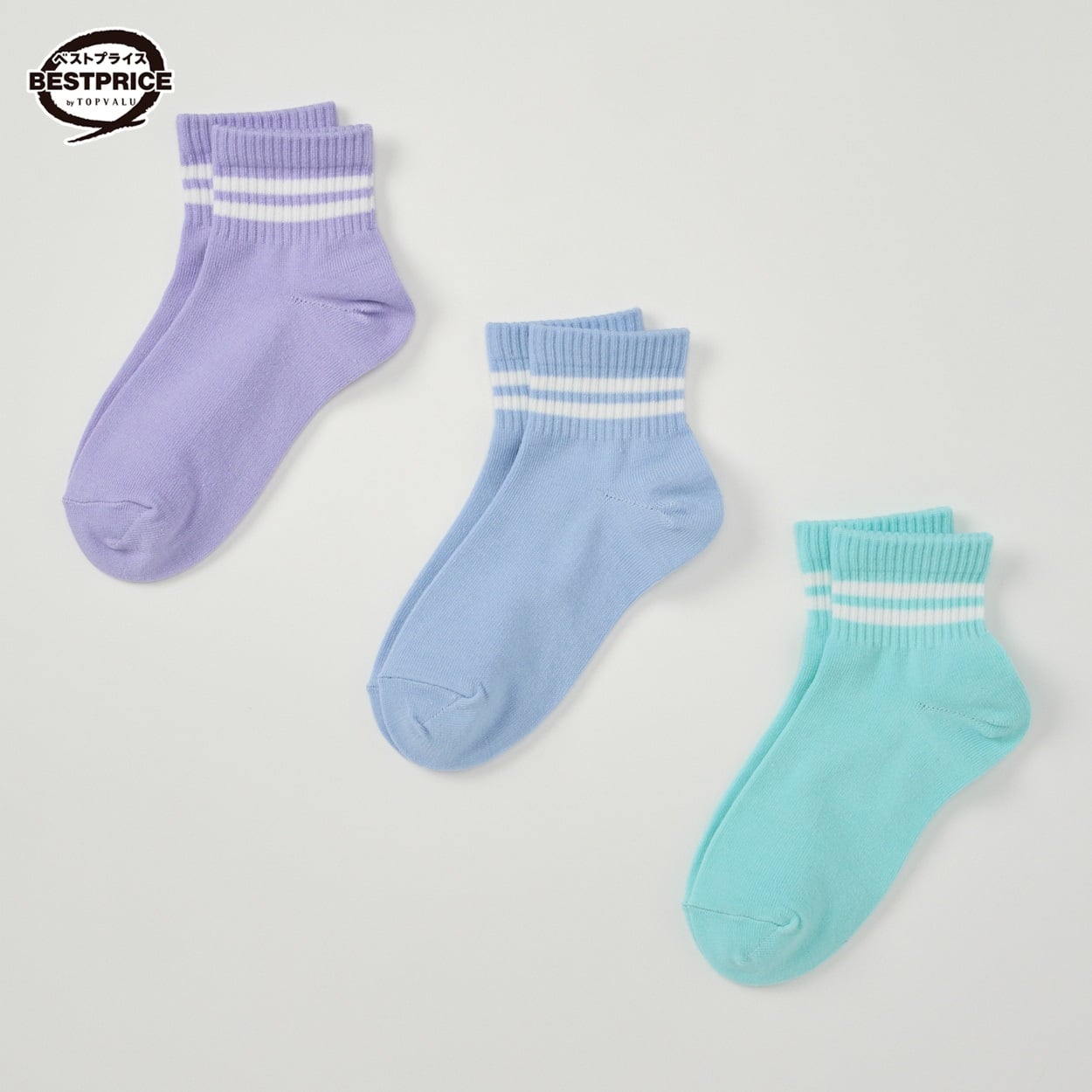 カジュアルソックス 女の子 ショートクルー丈３足組 トップバリュベストプライス キッズ 19-24cm(3足組(B)-19-24cm)