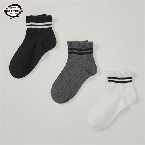 カジュアルソックス 女の子 ショートクルー丈３足組 トップバリュベストプライス キッズ 19-24cm(3足組(D)-19-24cm)