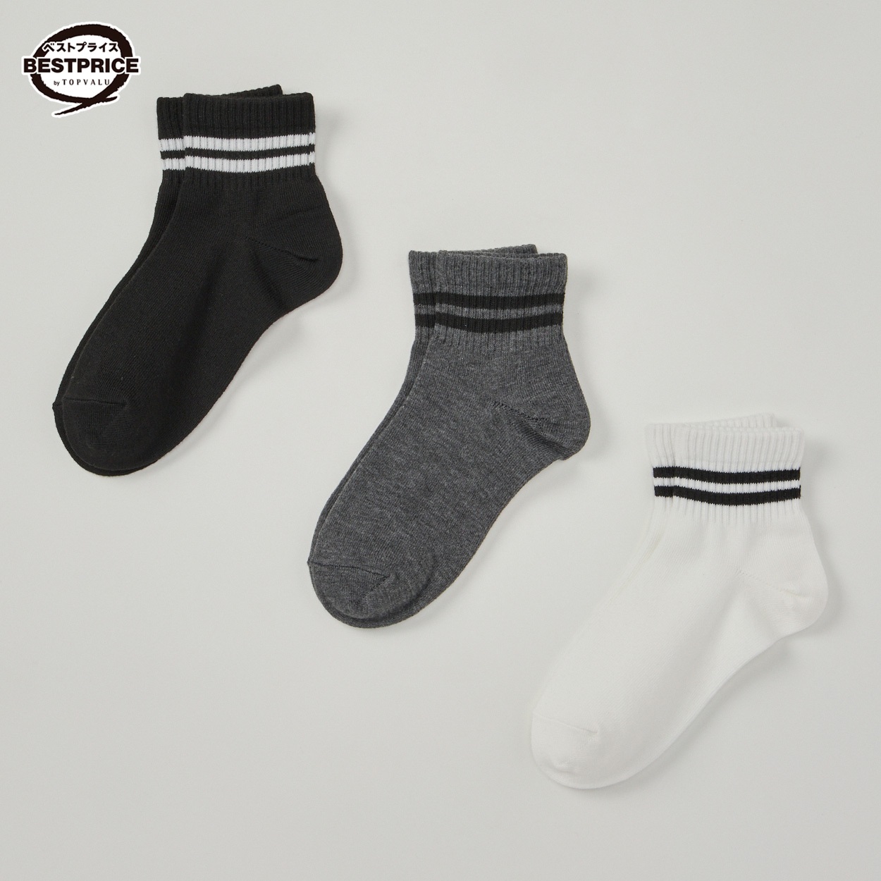 カジュアルソックス 女の子 ショートクルー丈３足組 トップバリュベストプライス キッズ 19-24cm(3足組(D)-19-24cm)