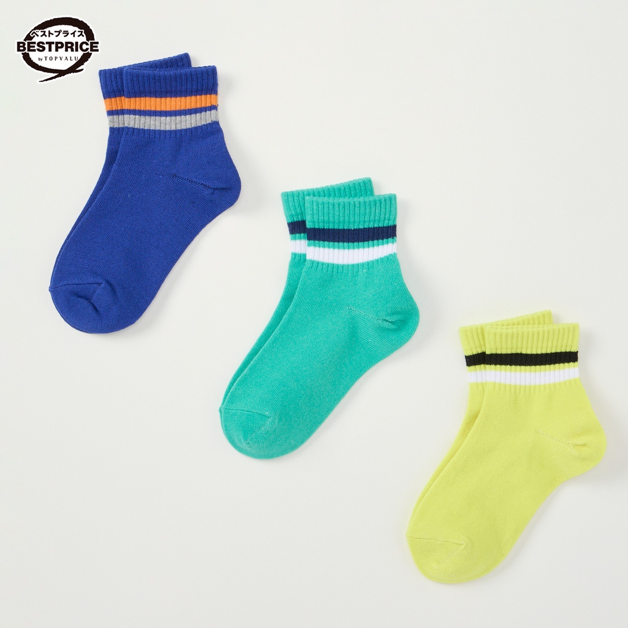 カジュアルソックス 男の子 ショートクルー丈３足組 トップバリュベストプライス キッズ 16-21cm(3足組(B)-16-21cm)