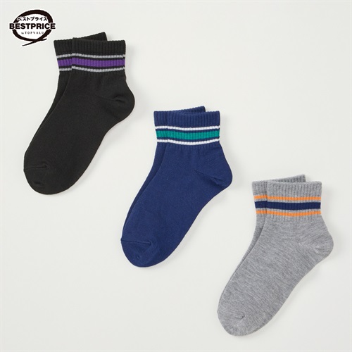 カジュアルソックス ショートクルー丈３足組 19-24cm トップバリュベストプライス キッズ  男の子(3足組(A)-19-24cm)