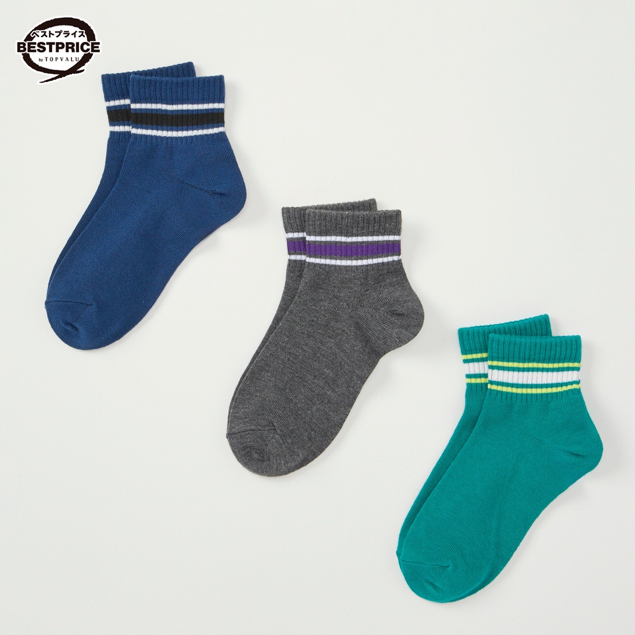 カジュアルソックス 男の子 ショートクルー丈3足組 トップバリュ