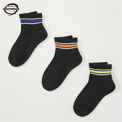 カジュアルソックス ショートクルー丈３足組 19-24cm トップバリュベストプライス キッズ  男の子(3足組(D)-19-24cm)
