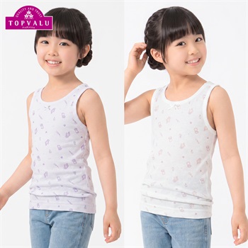 オーガニックコットン タンクトップ 柄2枚組 キッズ 女の子 トップバリュ 100cm-130cm(２枚組-100cm)