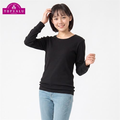 厚地インナー 無地９分袖 ２枚組 キッズ 女の子 トップバリュ 100cm-160cm(ブラック×ブラック-100cm)
