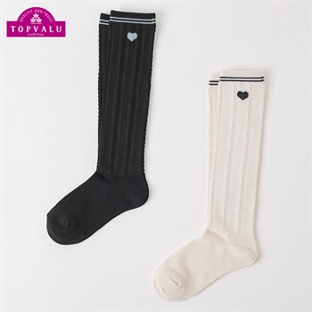 カジュアルソックス 2足組（ハイソックス）19-24cm キッズ 女の子 トップバリュ(2足組A-19-24cm)