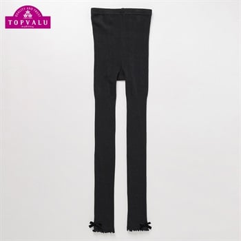 ピースフィットウォーム コットンブレンドレギンス 135㎝/150cmメローリボン（綿混・後ろマチ付） キッズ 女の子 トップバリュ(ブラック-135cm)