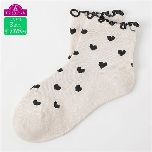 おしゃれコーデソックス（クルー丈）ハート総柄 19-24cm キッズ 女の子 トップバリュ