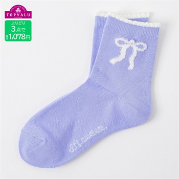 おしゃれコーデソックス（クルー丈）19-24cm リボン部分モール キッズ 女の子 トップバリュ(ライトパープル-19-24cm)