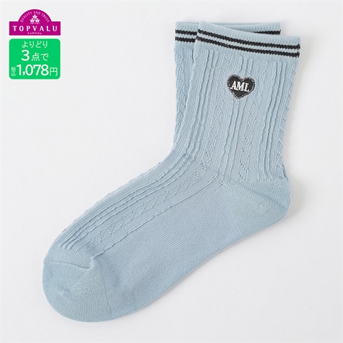 おしゃれコーデソックス（クルー丈）19-24cm ハートロゴ刺しゅう キッズ 女の子 トップバリュ