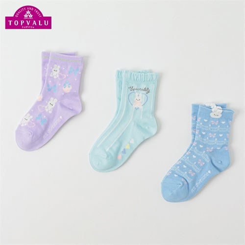 カジュアルソックス クルー丈3足組 キッズ 女の子 トップバリュ 16-21cm(ウサギ-16-21cm)