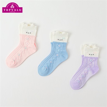 カジュアルソックス クルー丈3足組 キッズ 女の子 トップバリュ 16-21cm(ウサギピコ×フロート-16-21cm)