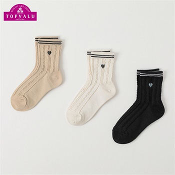 カジュアルソックス クルー丈3足組 キッズ 女の子 トップバリュ 19-24cm(フロート×ハート-19-24cm)
