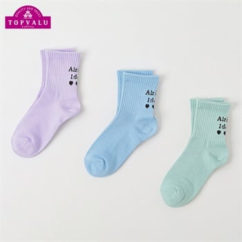 カジュアルソックス クルー丈3足組 キッズ 女の子 トップバリュ 19-24cm(リッチェル×3連ハート-19-24cm)