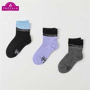 カジュアルソックス クルー丈3足組 キッズ 女の子 トップバリュ 19-24cm(足底ロゴ-19-24cm)