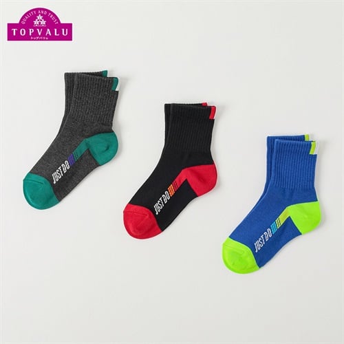 カジュアルソックス クルー丈3足組 キッズ 男の子 トップバリュ 16-21cm(グラデラインロゴ-16-21cm)