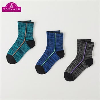カジュアルソックス クルー丈3足組 キッズ 男の子 トップバリュ 19-24cm(縦ラインロゴ-19-24cm)