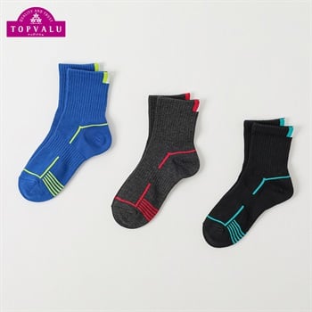 カジュアルソックス クルー丈3足組 キッズ 男の子 トップバリュ 19-24cm(足底カラー-19-24cm)