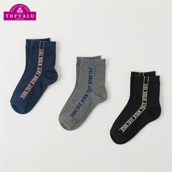 カジュアルソックス クルー丈3足組 キッズ 男の子 トップバリュ 19-24cm(縦ロゴ-19-24cm)