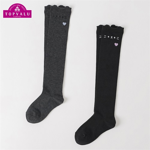 カジュアルソックス 2足組（オーバーニー）16-21cm キッズ 女の子 トップバリュ(2足組A-16-21cm)