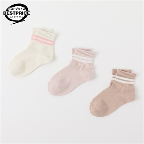 カジュアルソックス ショートクルー丈３足組 16-21cm キッズ 女の子 トップバリュ ベストプライス(3足組A-16-21cm)