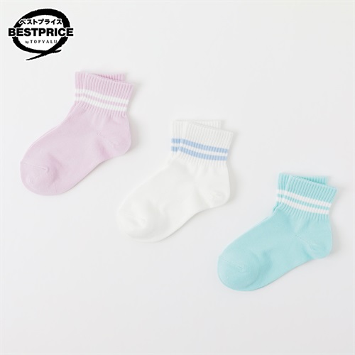 カジュアルソックス ショートクルー丈３足組 16-21cm キッズ 女の子 トップバリュ ベストプライス(3足組B-16-21cm)