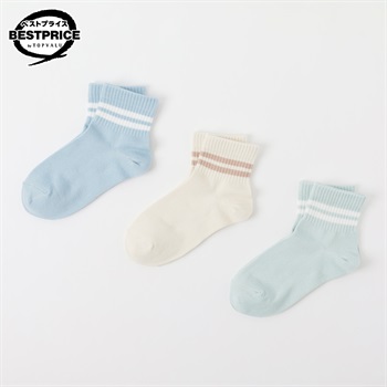 カジュアルソックス ショートクルー丈３足組 19-24cm キッズ 女の子 トップバリュ ベストプライス(3足組A-19-24cm)