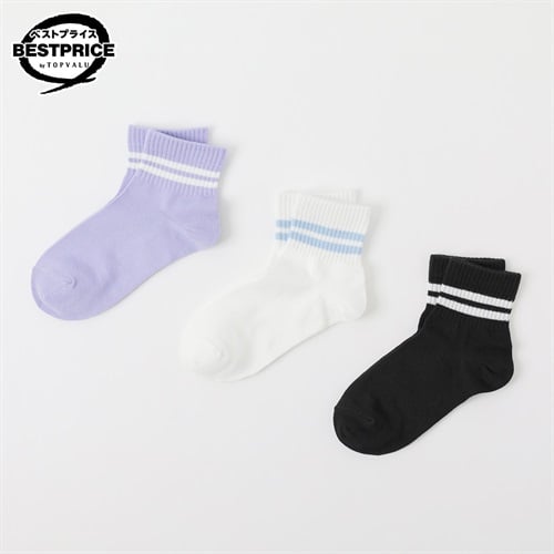 カジュアルソックス ショートクルー丈３足組 19-24cm キッズ 女の子 トップバリュ ベストプライス(3足組B-19-24cm)