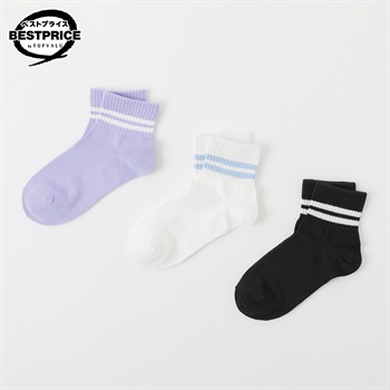 カジュアルソックス ショートクルー丈３足組 19-24cm キッズ 女の子 トップバリュ ベストプライス(3足組B-19-24cm)