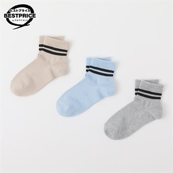 カジュアルソックス ショートクルー丈３足組 19-24cm キッズ 女の子 トップバリュ ベストプライス(3足組C-19-24cm)