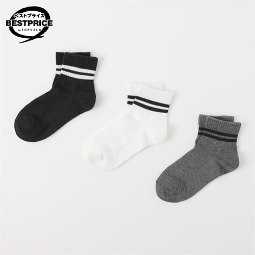 カジュアルソックス ショートクルー丈３足組 19-24cm キッズ 女の子 トップバリュ ベストプライス(3足組D-19-24cm)