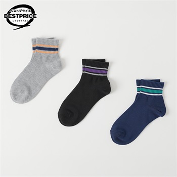カジュアルソックス ショートクルー丈３足組 19-24cm キッズ 男の子 トップバリュ ベストプライス(3足組A-19-24cm)