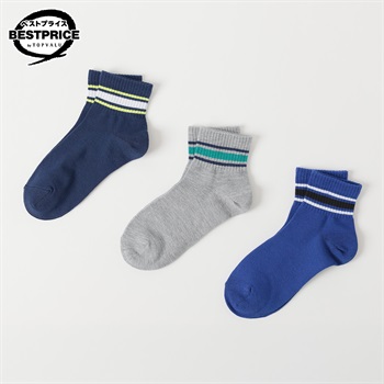 カジュアルソックス ショートクルー丈３足組 19-24cm キッズ 男の子 トップバリュ ベストプライス(3足組B-19-24cm)