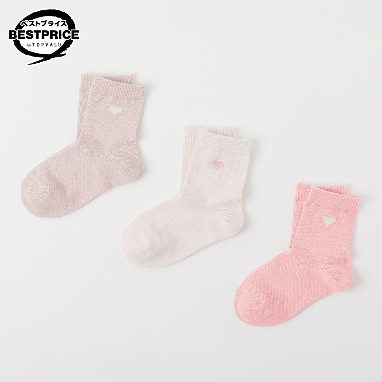 カジュアルソックス クルー丈３足組 16-21cm キッズ 女の子 トップバリュ ベストプライス(3足組A-16-21cm)