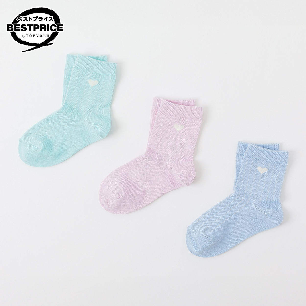 カジュアルソックス クルー丈３足組 16-21cm キッズ 女の子 トップバリュ ベストプライス(3足組B-16-21cm)