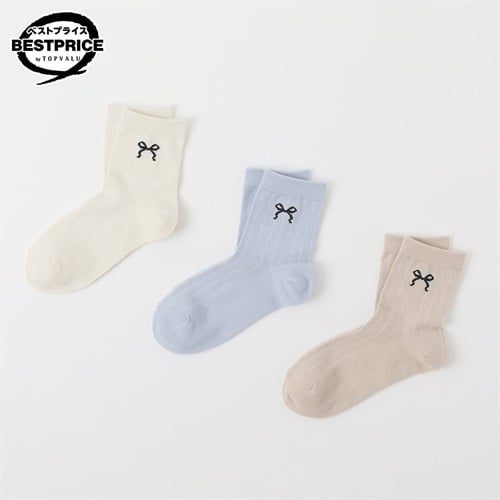 カジュアルソックス クルー丈３足組 19-24cm キッズ 女の子 トップバリュ ベストプライス(3足組A-19-24cm)