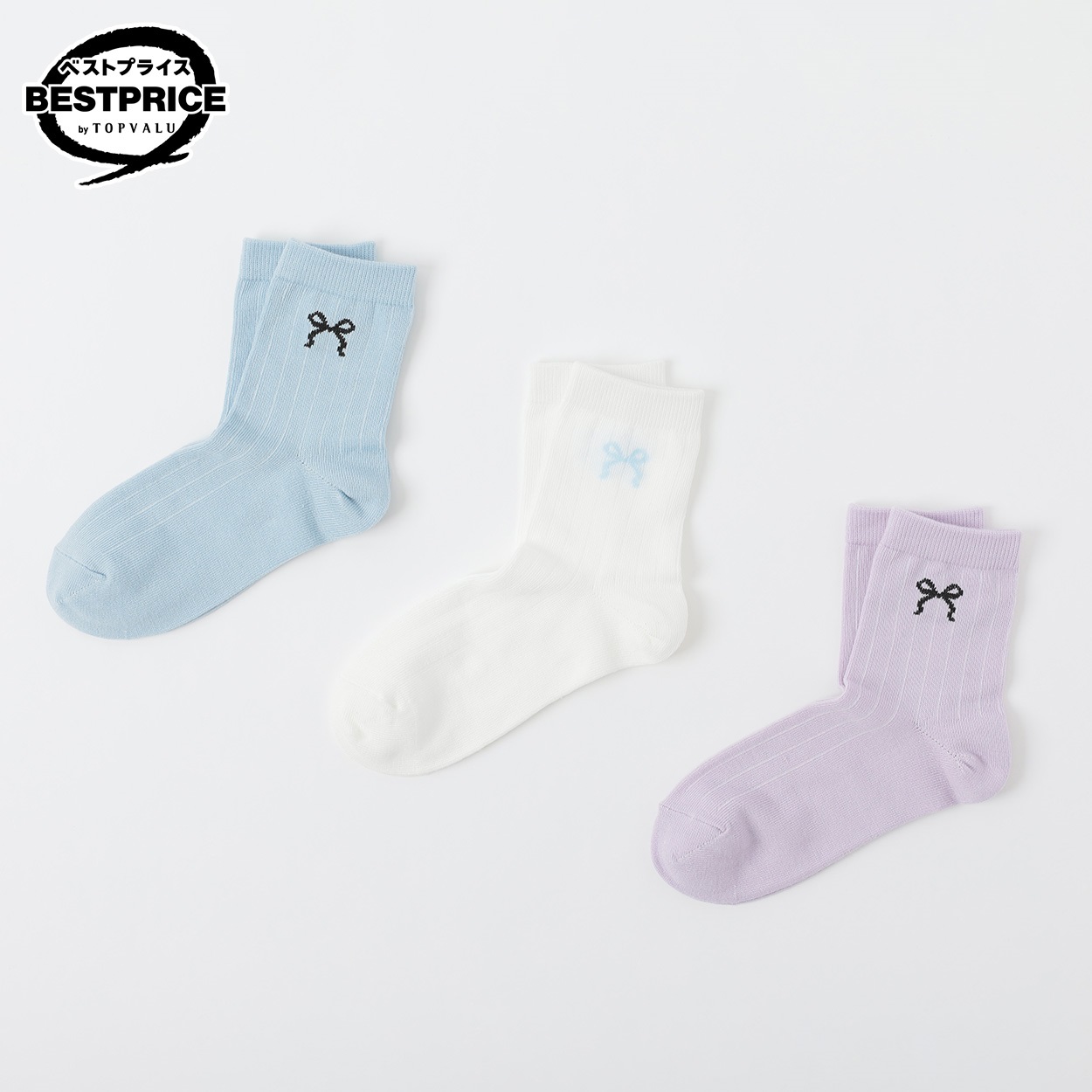 カジュアルソックス クルー丈３足組 19-24cm キッズ 女の子 トップバリュ ベストプライス(3足組B-19-24cm)