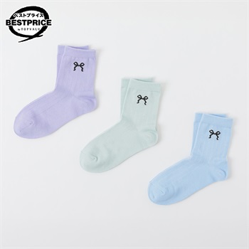 カジュアルソックス クルー丈３足組 19-24cm キッズ 女の子 トップバリュ ベストプライス(3足組C-19-24cm)