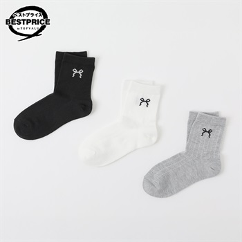 カジュアルソックス クルー丈３足組 19-24cm キッズ 女の子 トップバリュ ベストプライス(3足組D-19-24cm)