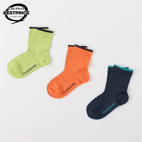 カジュアルソックス クルー丈３足組 16-21cm キッズ 男の子 トップバリュ ベストプライス(3足組A-16-21cm)