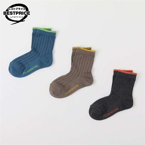 カジュアルソックス クルー丈３足組 16-21cm キッズ 男の子 トップバリュ ベストプライス(3足組C-16-21cm)