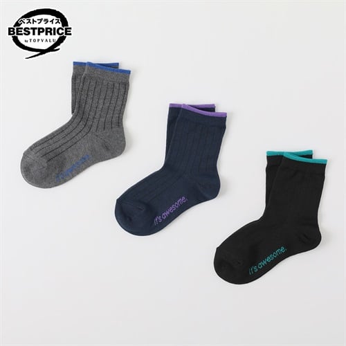 カジュアルソックス クルー丈３足組 16-21cm キッズ 男の子 トップバリュ ベストプライス(3足組D-16-21cm)