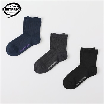 カジュアルソックス クルー丈３足組 19-24cm キッズ 男の子 トップバリュ ベストプライス(3足組C-19-24cm)