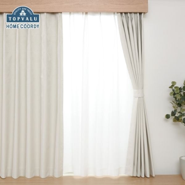 ホームコーディ　「取り寄せ・右用」遮光1級・遮熱・遮音・すき間対策　厚地カーテン(幾何)(アイボリー-幅100×丈85cm 1枚入)