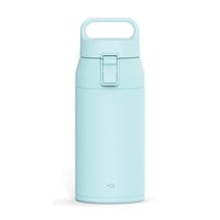 プラスエー ハンドル付きワンプッシュステンレスボトル(パウダーブルー-0.35L)