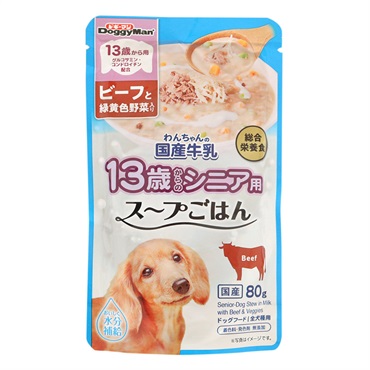 わんちゃんの国産牛乳 スープごはん ビーフと緑黄色野菜入り 13歳から用 80g ペットのための牛乳 ドギーマンハヤシ