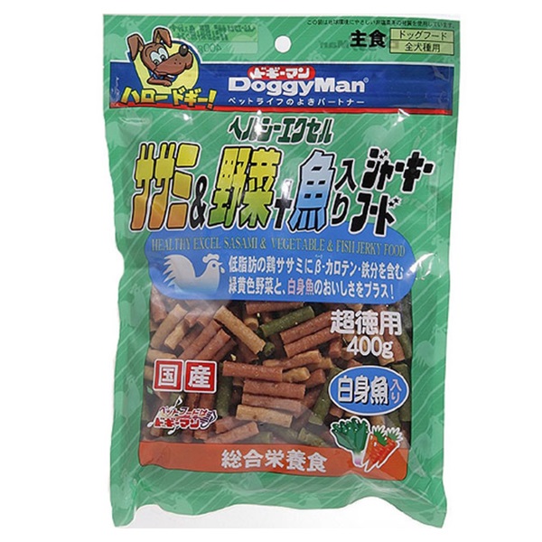 ヘルシーエクセル ササミ&野菜+魚入り ジャーキーフード 400g ドギーマン DoggyMan ドギーマンハヤシ(400g)