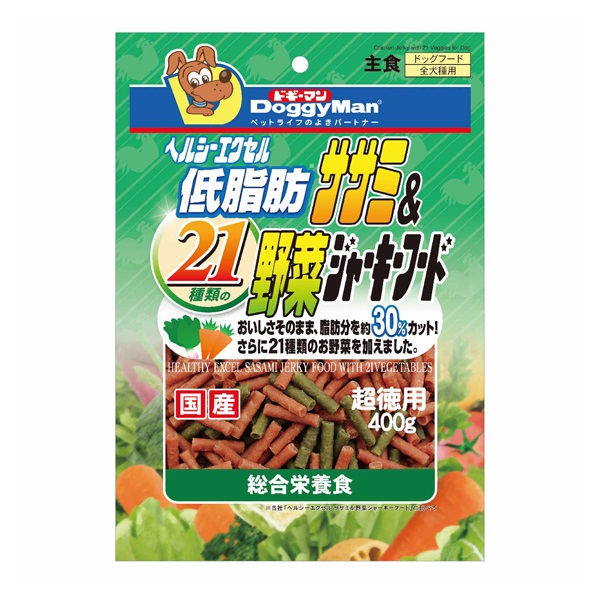 ドギーマン ヘルシーエクセル 低脂肪ササミ&21種類の野菜 ジャーキーフード 400g DoggyMan ドギーマンハヤシ(400g)